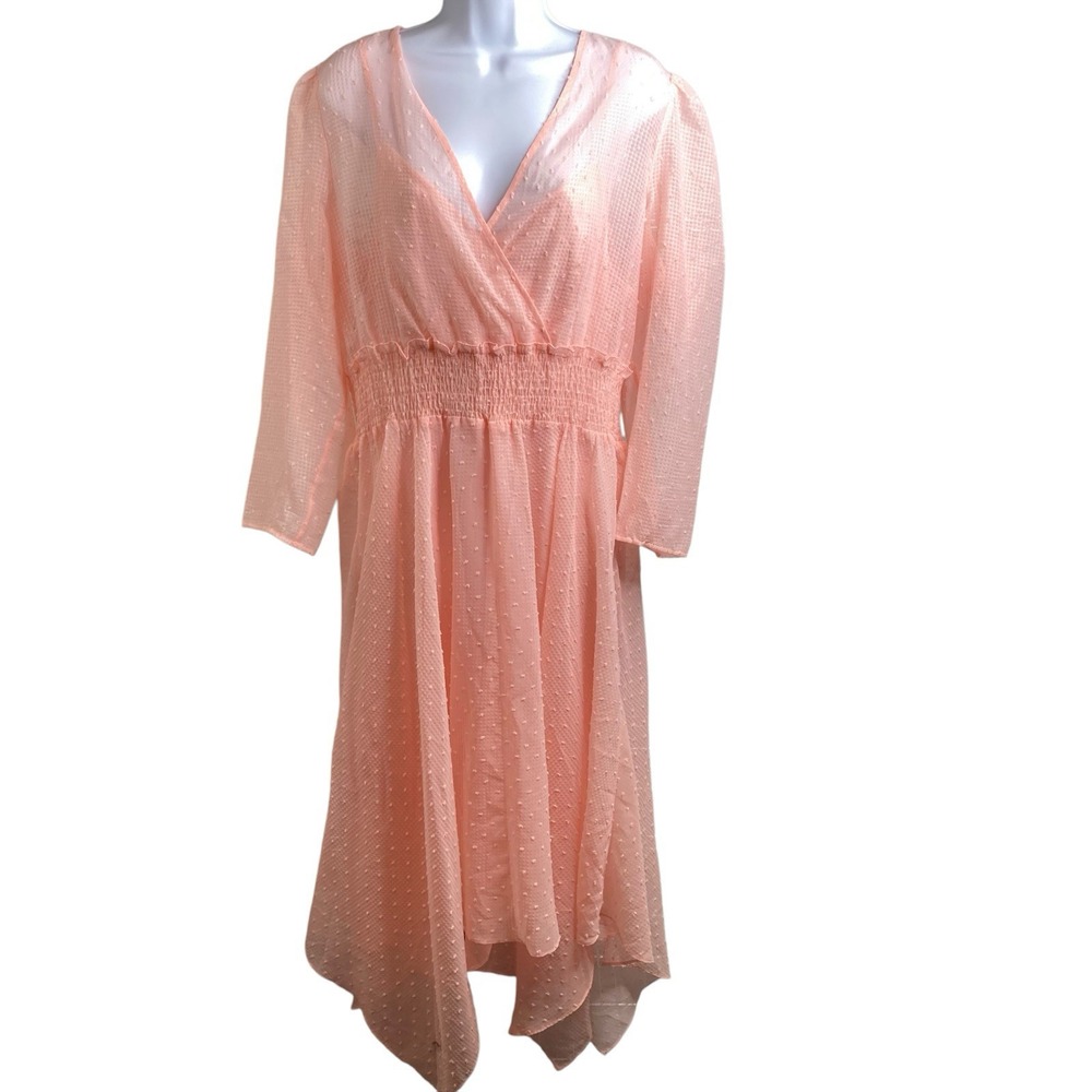 VTG NWT ANNE KLEIN Womens Pink Handkerchief Hem Midi Dress Sz 16 Delicate Flowy
